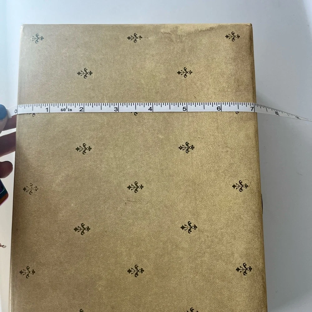 MELE vintage mid-century cream and gold fleur de lis jewelry box